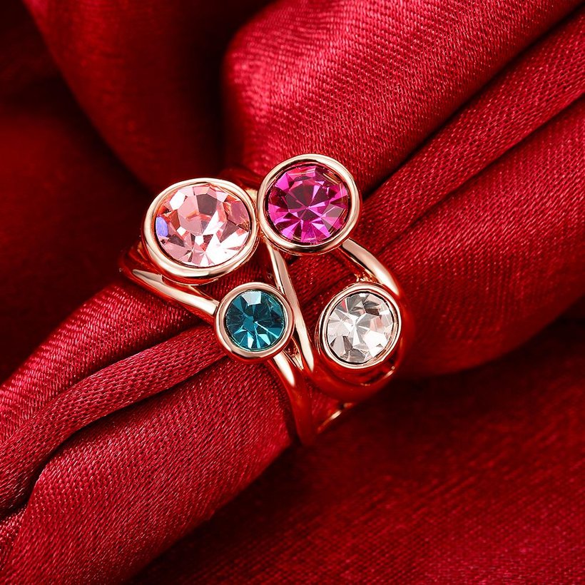 Wholesale New Design Romantic Rose Gold Geometric Multicolor Rhinestone Ring Anniversary Engagement Party Jewelry TGGPR010 5
