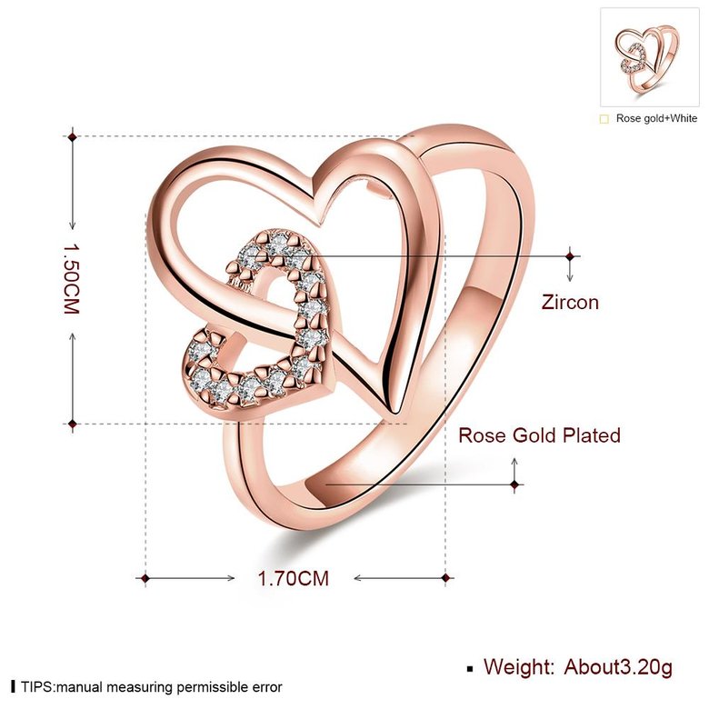 Wholesale Romantic Rose Gold Heart White CZ Ring High Quality Wedding Ring Daily Versatile Design jewelry TGGPR333 4