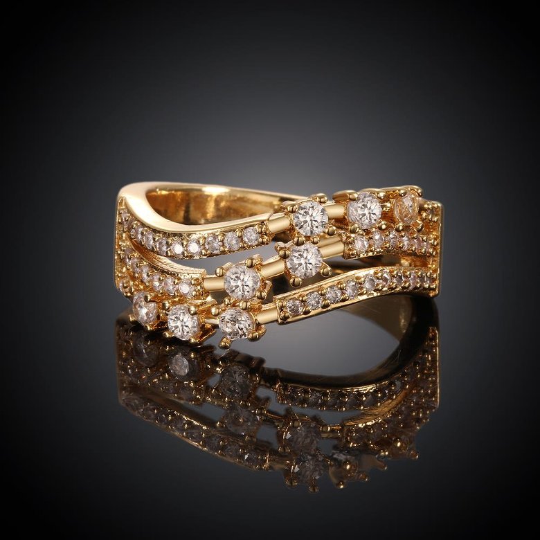 Wholesale Trendy Luxury  Design 24K gold Geometric White CZ Ring  Vintage Bridal Round Engagement Ring TGGPR361 0