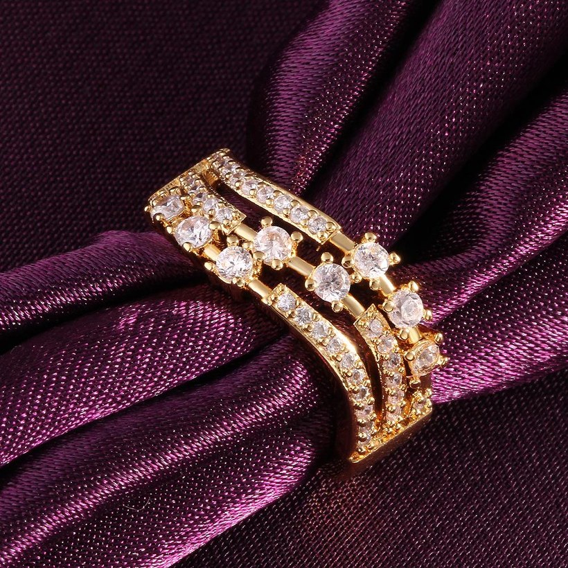 Wholesale Trendy Luxury  Design 24K gold Geometric White CZ Ring  Vintage Bridal Round Engagement Ring TGGPR361 1