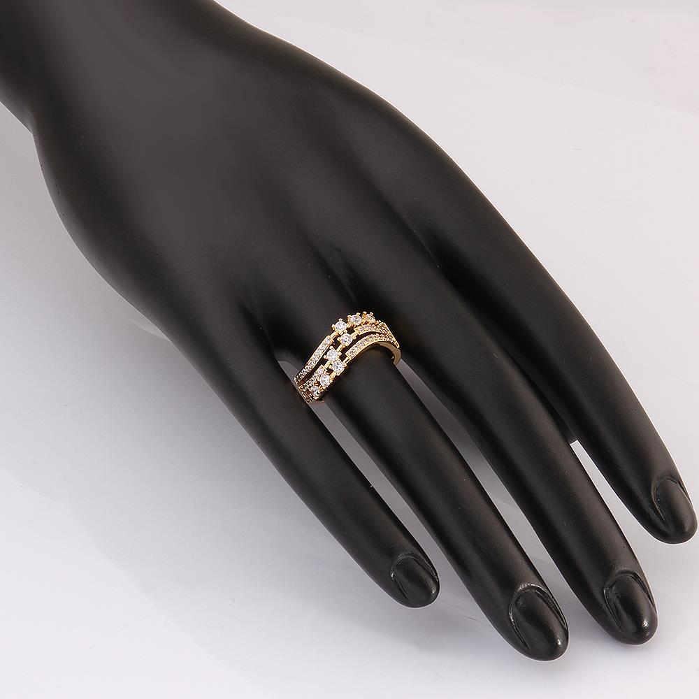 Wholesale Trendy Luxury  Design 24K gold Geometric White CZ Ring  Vintage Bridal Round Engagement Ring TGGPR361 2
