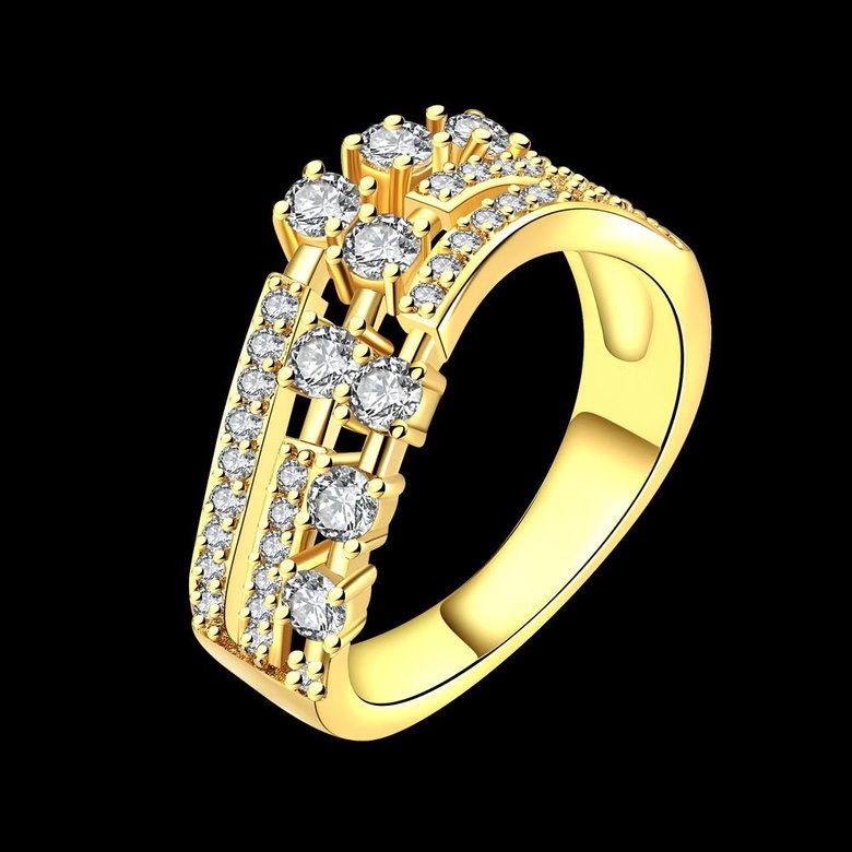 Wholesale Trendy Luxury  Design 24K gold Geometric White CZ Ring  Vintage Bridal Round Engagement Ring TGGPR361 3