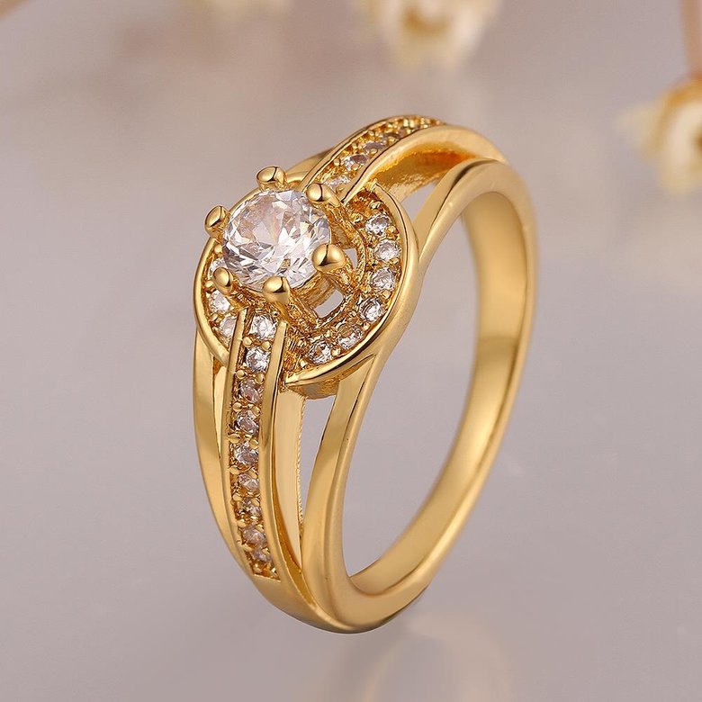 Wholesale Classic Trendy Design 24K gold Geometric White CZ Ring  Vintage Bridal ring Engagement ring jewelry TGGPR382 2