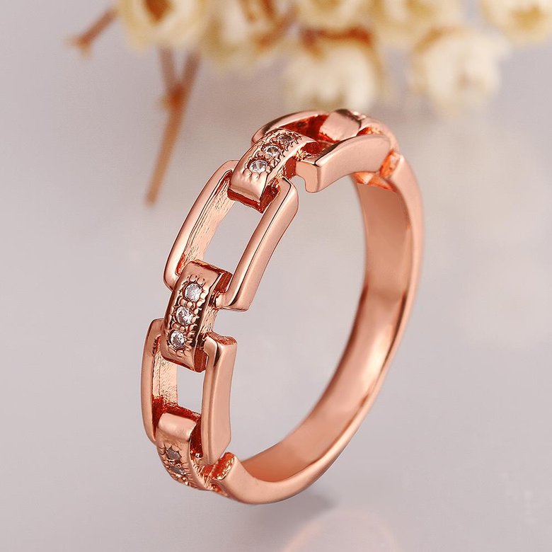 Wholesale Romantic Rose Gold Geometric White CZ Ring TGGPR494 4