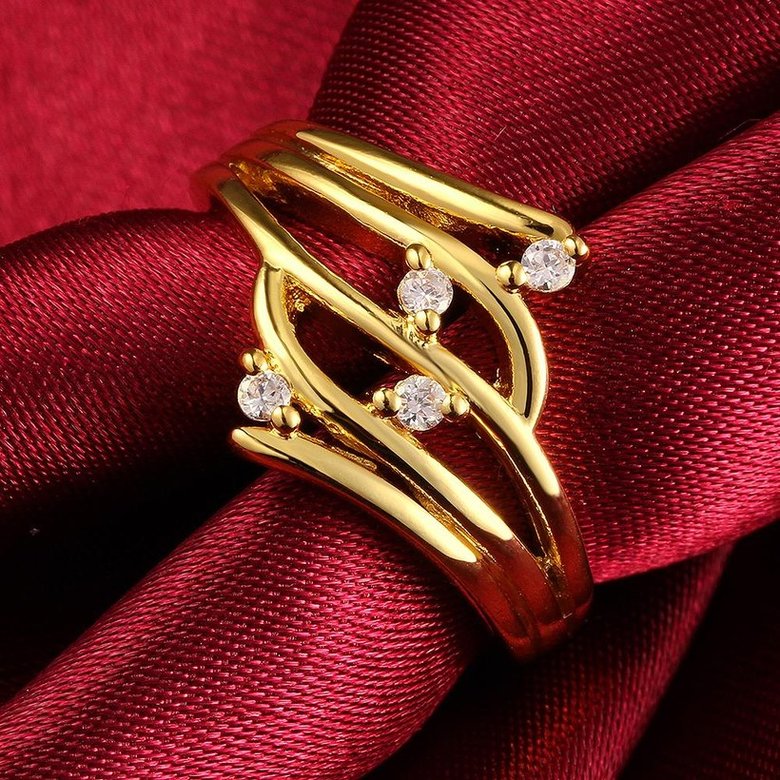 Wholesale Romantic 24K Gold Geometric White CZ Ring TGGPR721 2