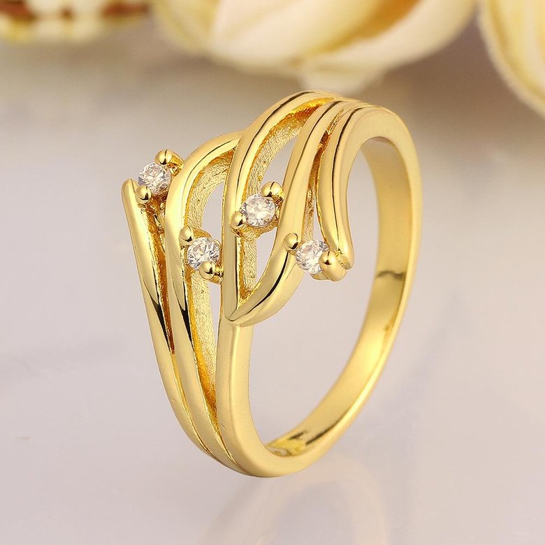 Wholesale Romantic 24K Gold Geometric White CZ Ring TGGPR721 3