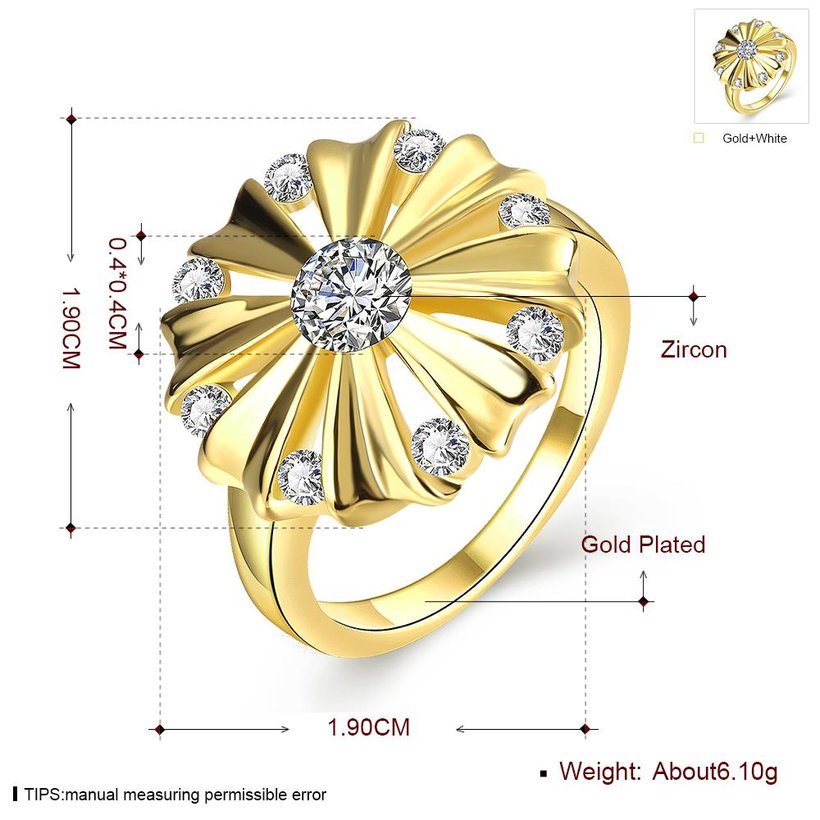 Wholesale Romantic 24K Gold Round White CZ Ring TGGPR751 5