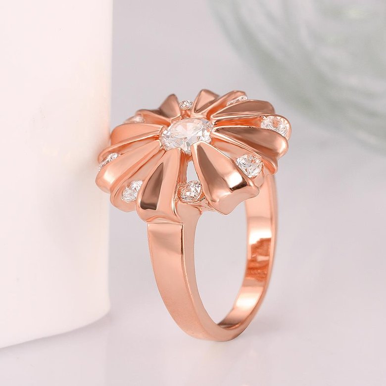 Wholesale Romantic Rose Gold Round White CZ Ring TGGPR754 1