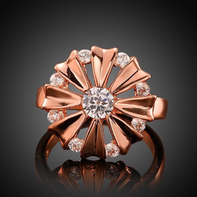 Wholesale Romantic Rose Gold Round White CZ Ring TGGPR754 3