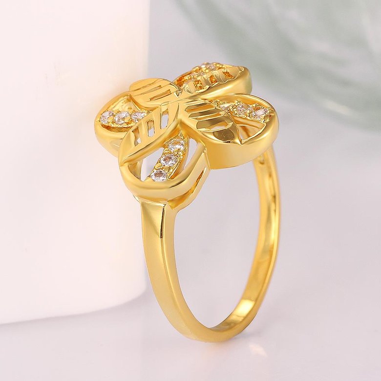 Wholesale Romantic 24K Gold Plant White CZ Ring TGGPR757 1