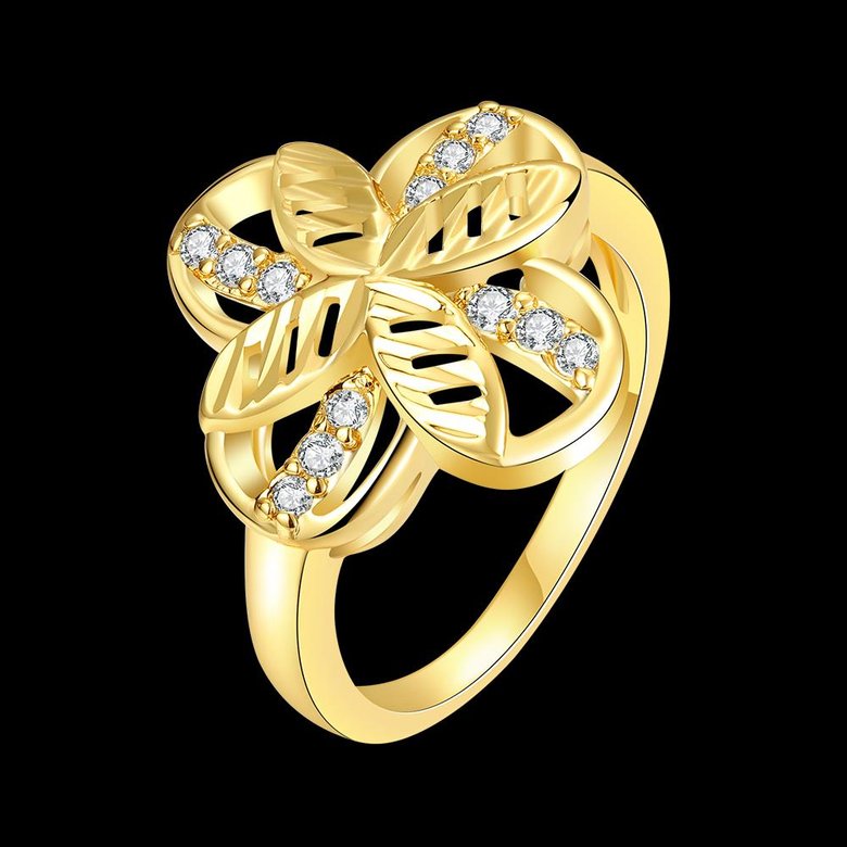 Wholesale Romantic 24K Gold Plant White CZ Ring TGGPR757 4