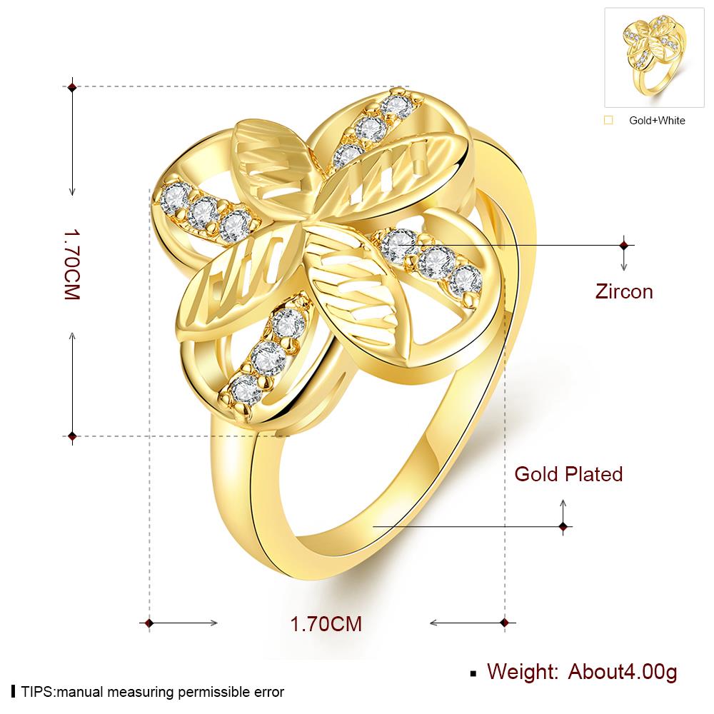 Wholesale Romantic 24K Gold Plant White CZ Ring TGGPR757 5