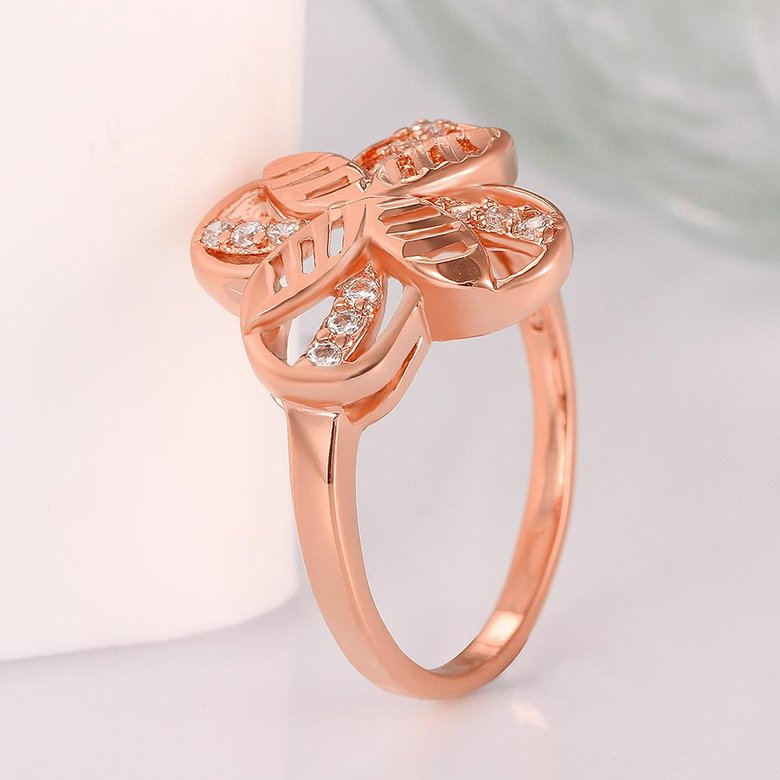 Wholesale Romantic Rose Gold Plant White CZ Ring TGGPR760 1