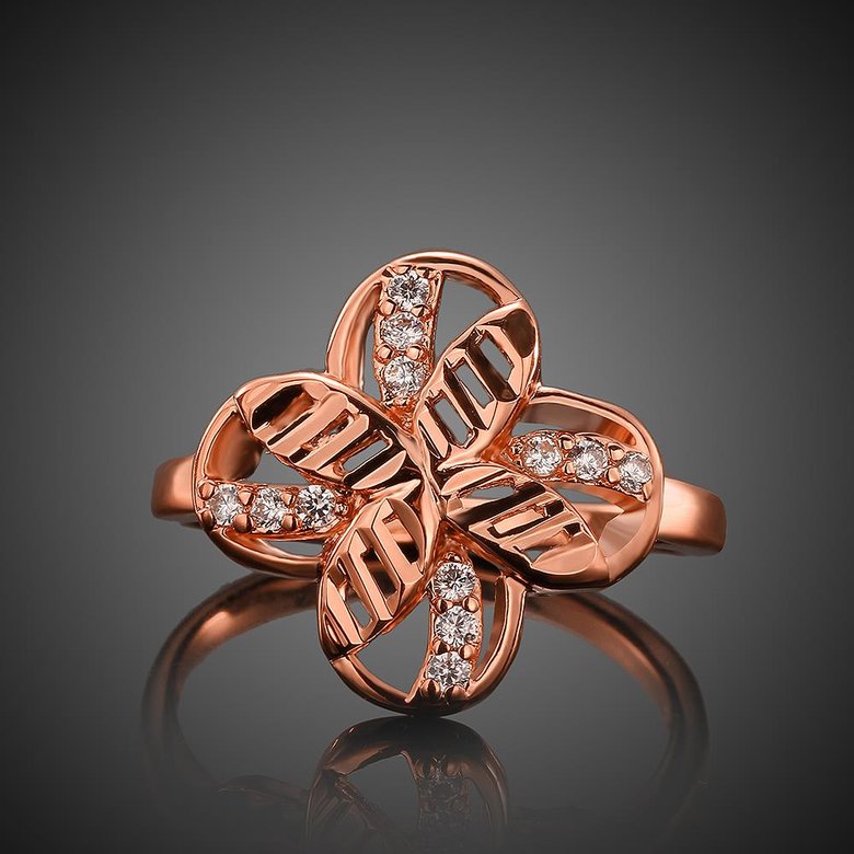 Wholesale Romantic Rose Gold Plant White CZ Ring TGGPR760 3