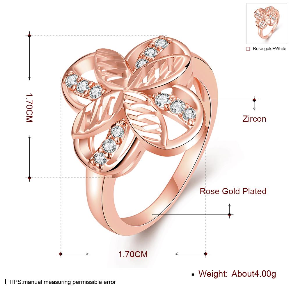 Wholesale Romantic Rose Gold Plant White CZ Ring TGGPR760 5