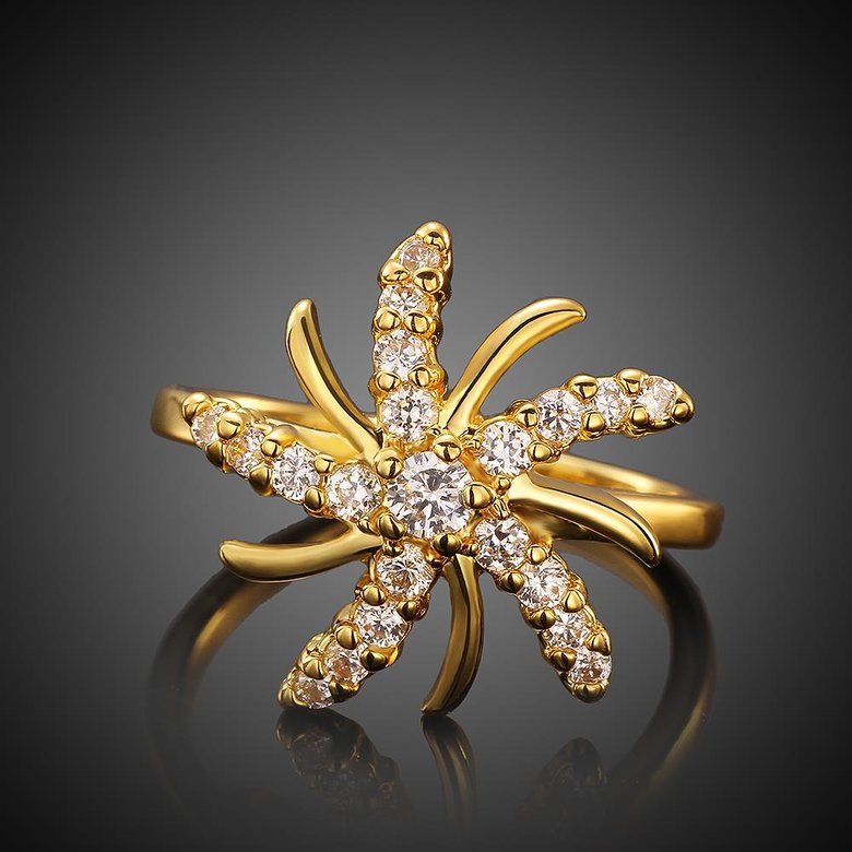 Wholesale Trendy 24K Gold Plant White CZ Ring TGGPR779 2