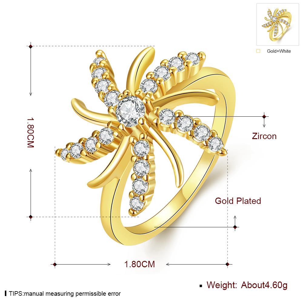 Wholesale Trendy 24K Gold Plant White CZ Ring TGGPR779 5