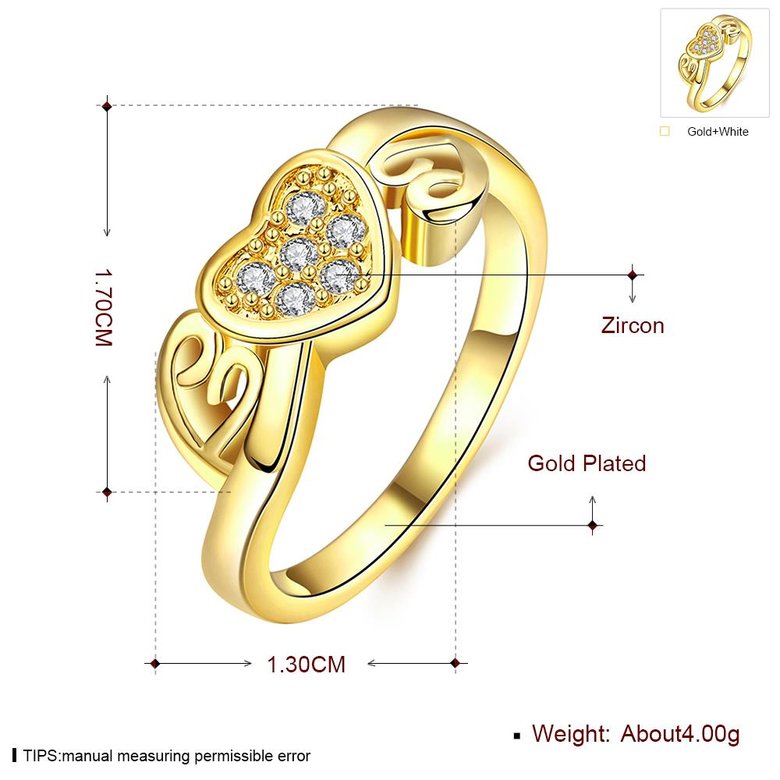 Wholesale Romantic 24K Gold Heart White CZ Ring TGGPR908 1