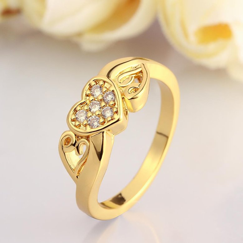 Wholesale Romantic 24K Gold Heart White CZ Ring TGGPR908 2