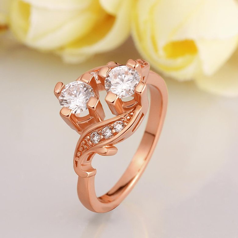 Wholesale Romantic Rose Gold Geometric White CZ Ring TGGPR1011 2
