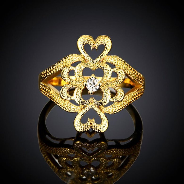 Wholesale Classic 24K Gold Heart White CZ Ring TGGPR1097 1
