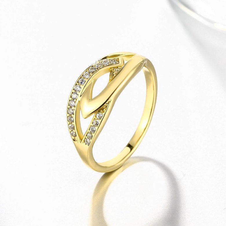 Wholesale Trendy 24K Gold Geometric White CZ Ring TGGPR1110 1