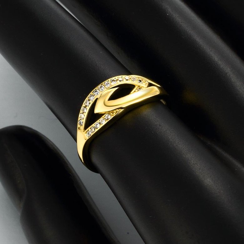 Wholesale Trendy 24K Gold Geometric White CZ Ring TGGPR1110 2