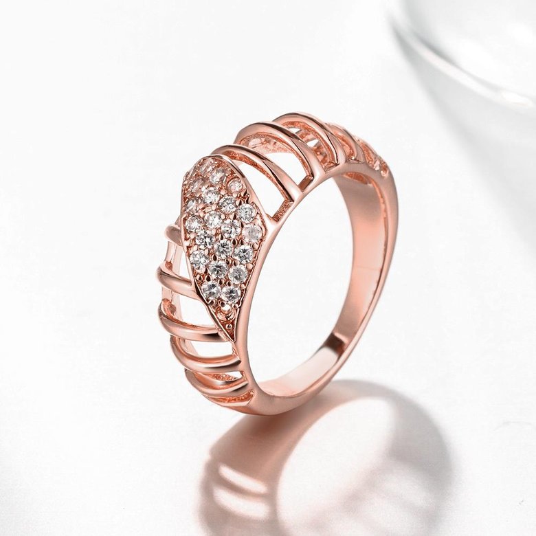 Wholesale Trendy Rose Gold Geometric White CZ Ring TGGPR1130 2