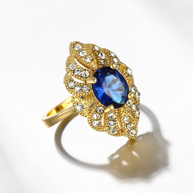 Wholesale Classic 24K Gold Oval Blue CZ Ring TGGPR1165 0