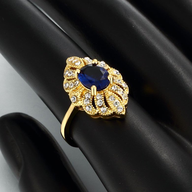 Wholesale Classic 24K Gold Oval Blue CZ Ring TGGPR1165 1