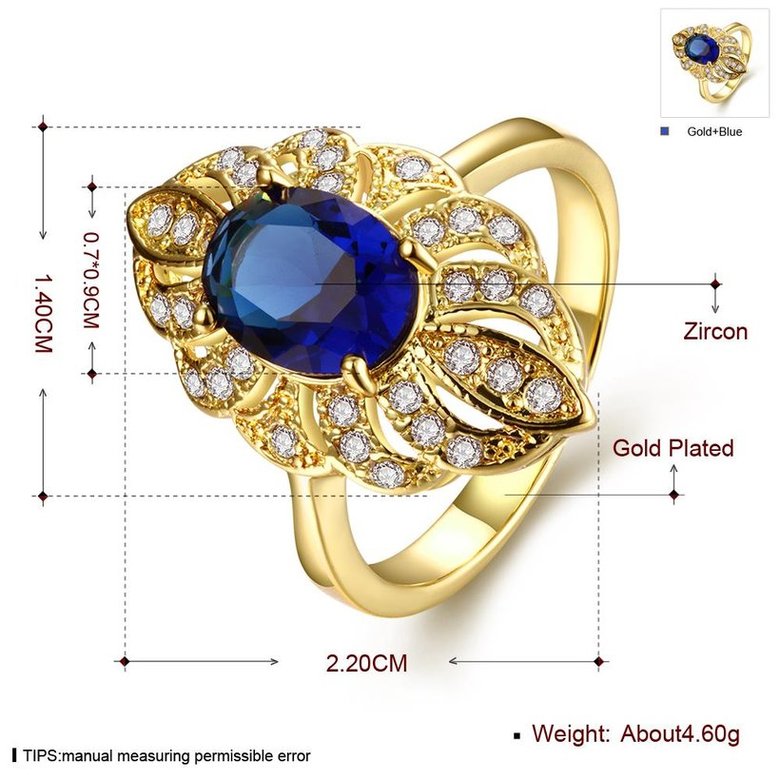 Wholesale Classic 24K Gold Oval Blue CZ Ring TGGPR1165 2