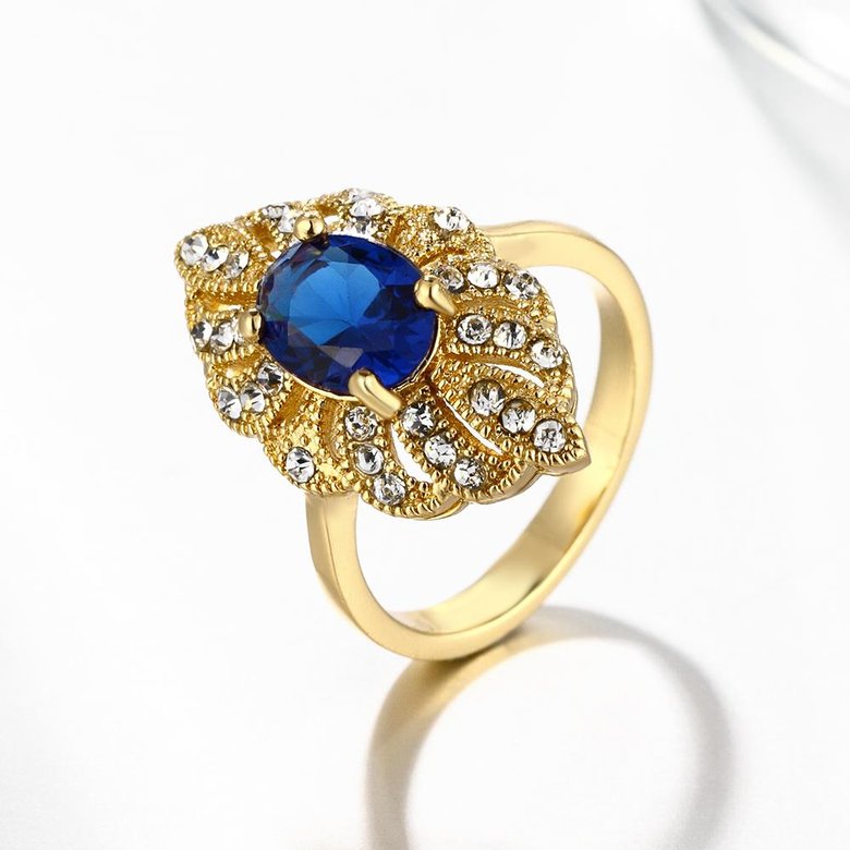 Wholesale Classic 24K Gold Oval Blue CZ Ring TGGPR1165 3