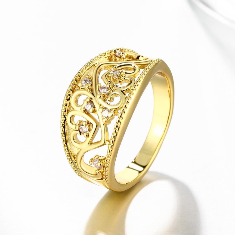 Wholesale Classic 24K Gold Geometric White CZ Ring TGGPR1179 2