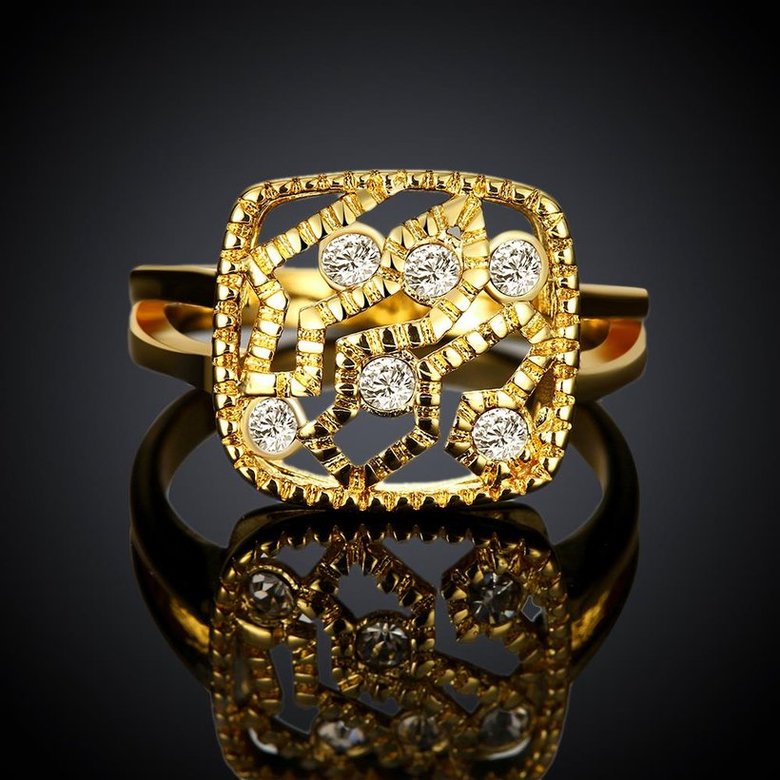 Wholesale Classic 24K Gold Geometric White Rhinestone Ring TGGPR1207 1