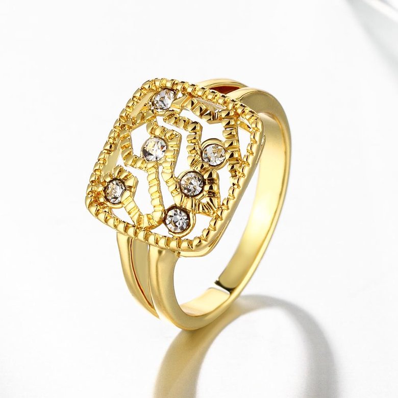 Wholesale Classic 24K Gold Geometric White Rhinestone Ring TGGPR1207 2