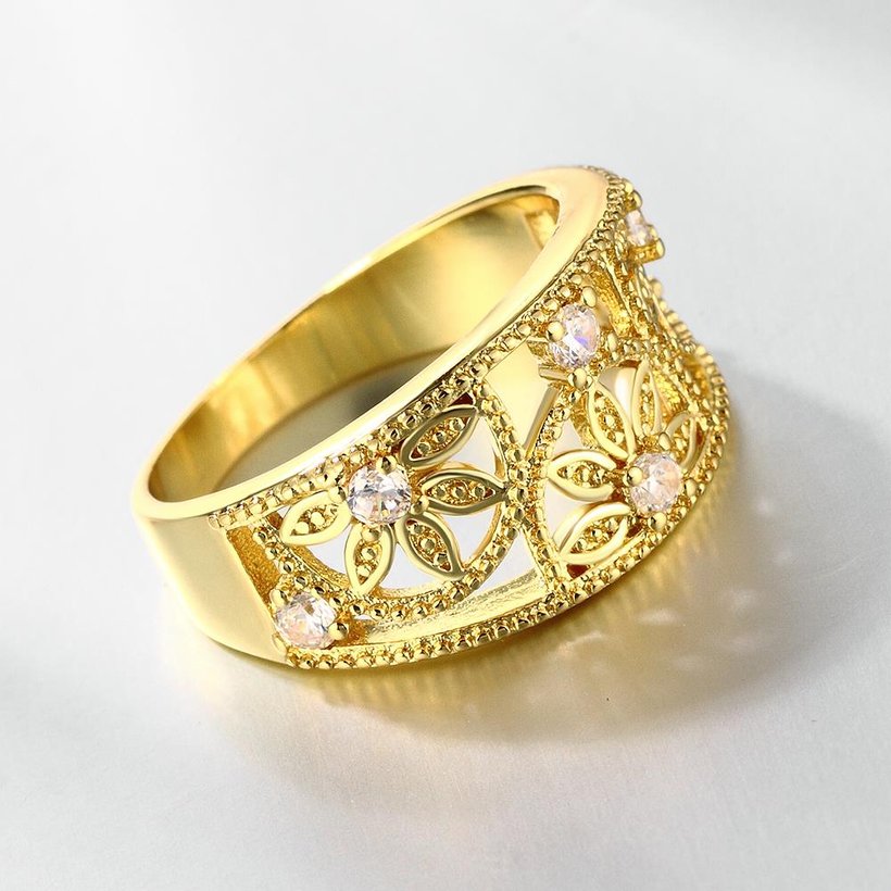 Wholesale Classic 24K Gold Round White CZ Ring TGGPR1221 1