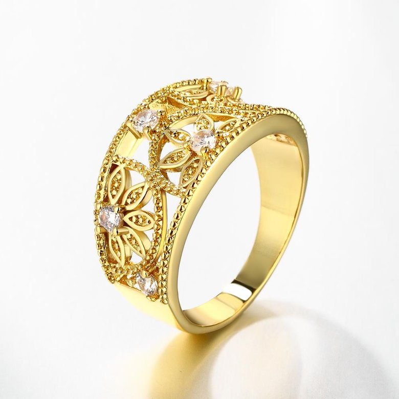 Wholesale Classic 24K Gold Round White CZ Ring TGGPR1221 4