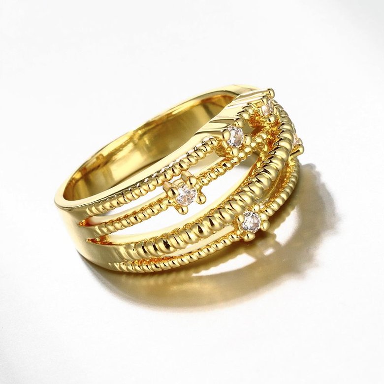 Wholesale Trendy 24K Gold Geometric White CZ Ring TGGPR1235 4