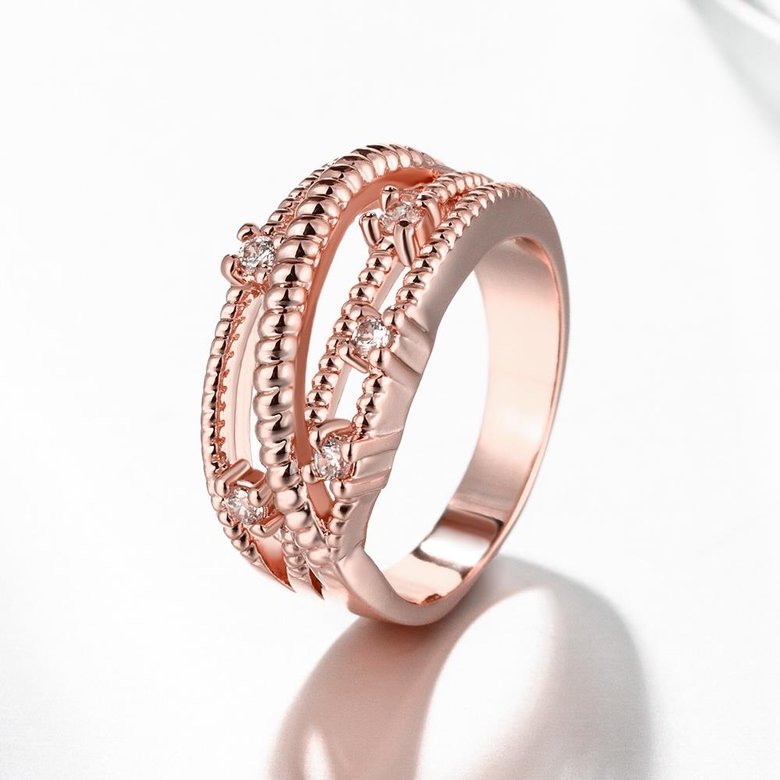 Wholesale Classic Rose Gold Geometric White CZ Ring TGGPR013 1