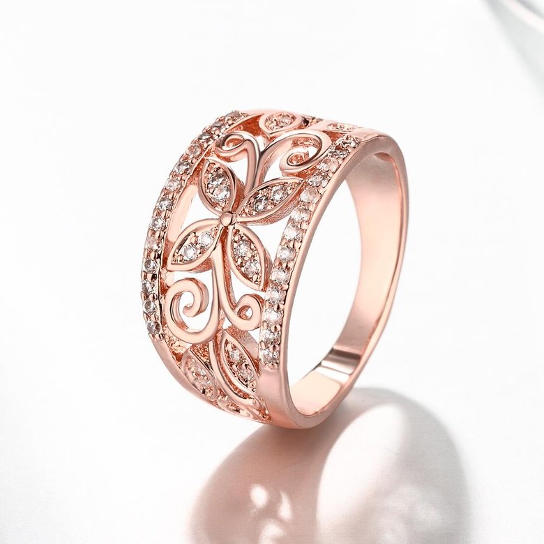 Wholesale Trendy Rose Gold Plant White CZ Ring TGGPR1254 2