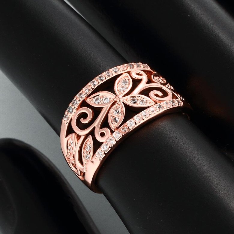 Wholesale Trendy Rose Gold Plant White CZ Ring TGGPR1254 4