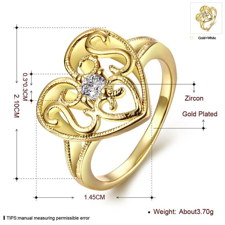 Wholesale Trendy 24K Gold Heart White CZ Ring TGGPR1312 0
