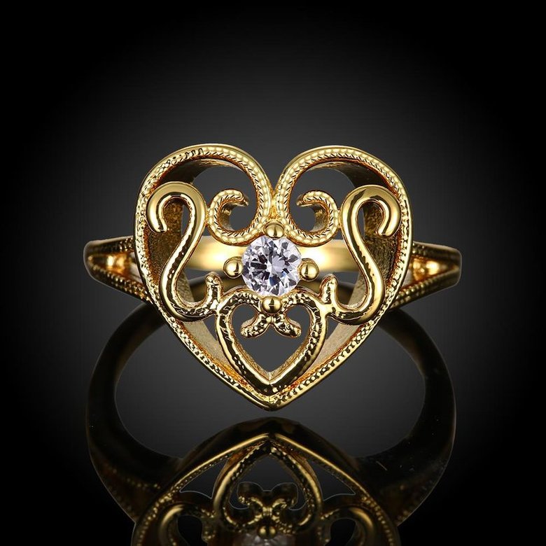 Wholesale Trendy 24K Gold Heart White CZ Ring TGGPR1312 1