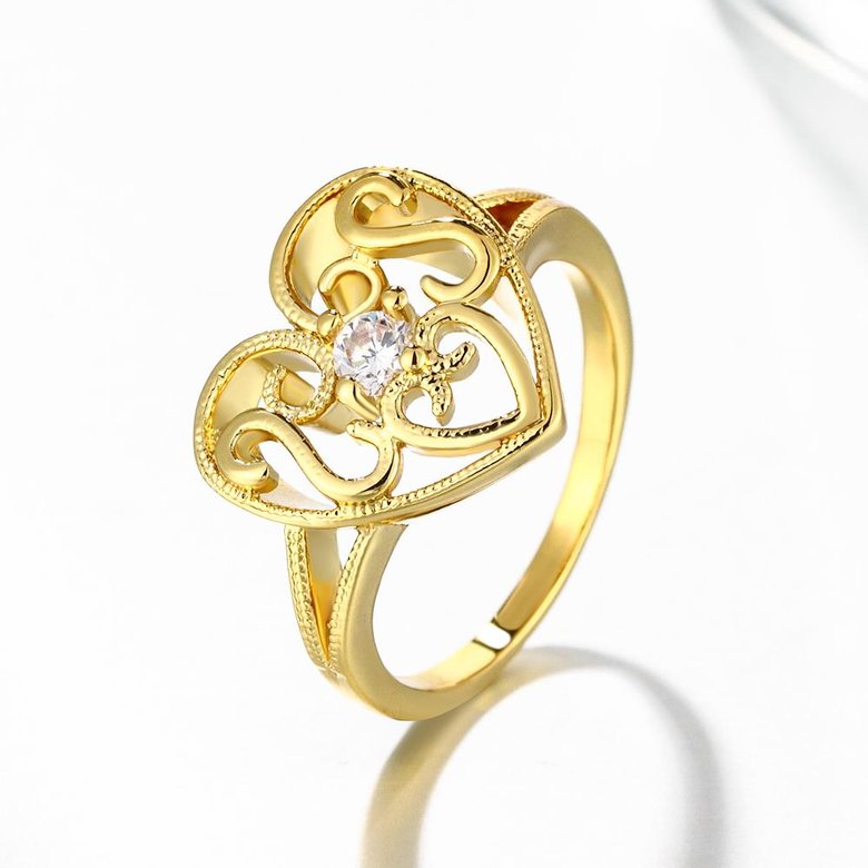 Wholesale Trendy 24K Gold Heart White CZ Ring TGGPR1312 2