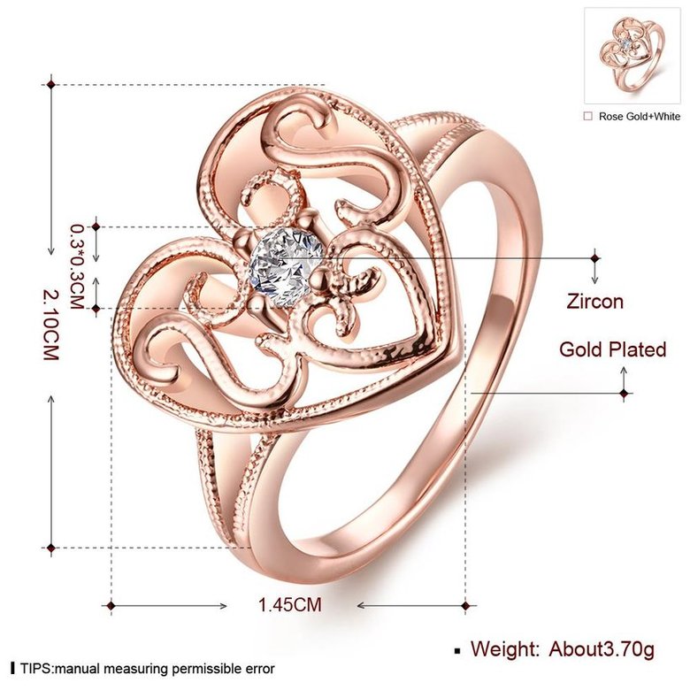 Wholesale Trendy Rose Gold Heart White CZ Ring TGGPR1319 1