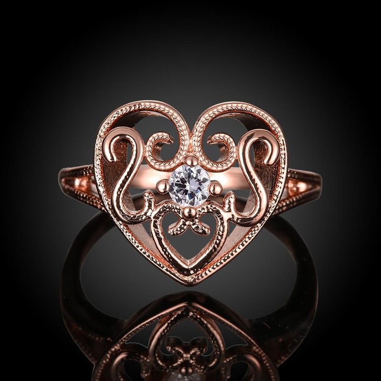 Wholesale Trendy Rose Gold Heart White CZ Ring TGGPR1319 2