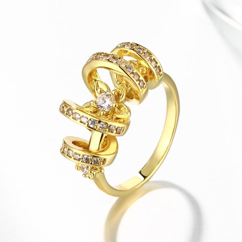 Wholesale Trendy 24K Gold Geometric White CZ Ring TGGPR1326 2