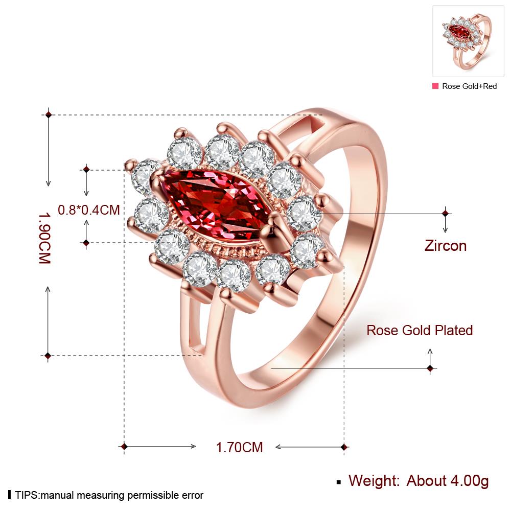 Wholesale Classic Rose Gold Oval Red CZ Ring TGGPR1375 1