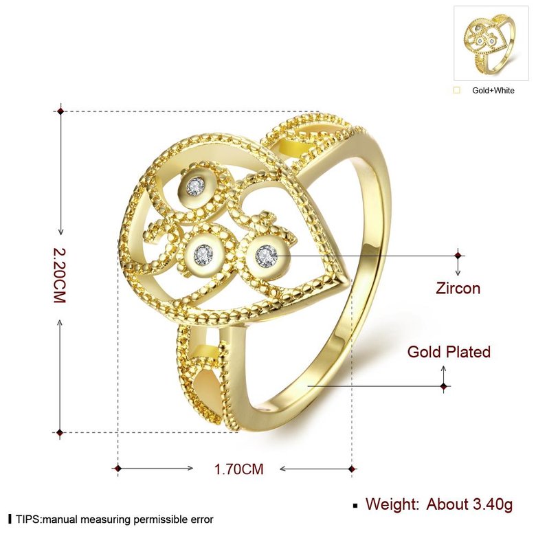 Wholesale Classic 24K Gold Water Drop White CZ Ring TGGPR1380 2