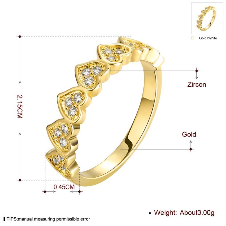 Wholesale Classic 24K Gold Heart White CZ Ring TGGPR1453 2